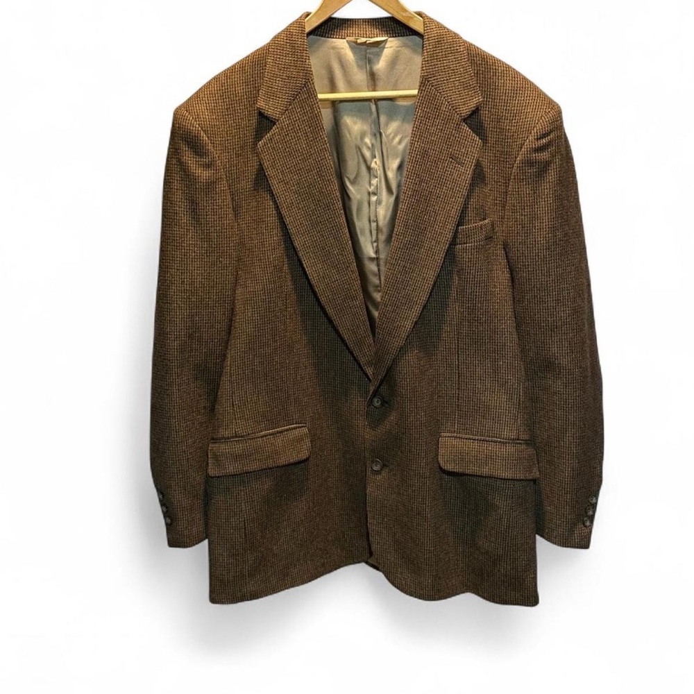 Men’s Sportscoat 100% Wool Vintage Brown Tweed Double Breast 44 L P-P 23 L 32